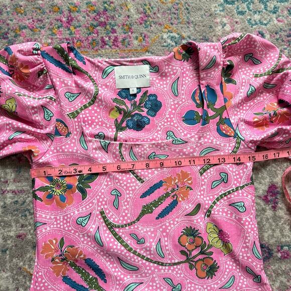 Smith & Quinn Lane Pink Floral Short Sleeves Tie Waist Maxi Dress Women’s Small - Picture 7 of 9